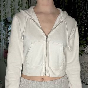 white cropped zip up hoodie, s-xs